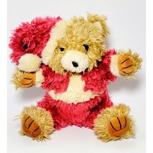 Rustic Santa Shaggy Bear Stuffed Animal 12" Midwest Home Curly Faux Fur VTG VGC!